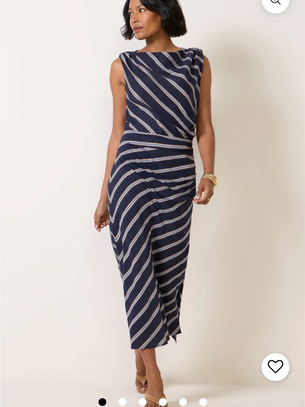 Evereve. Striped Navy Sleeveless Midi Dress - Navy/White. Small.